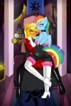 2girls anthro cameltoe collar cosplay dream_searcher erect_nipples female female_only femdom femsub furry horse_girl latex multicolored_hair my_little_pony pocket_watch rainbow_dash rainbow_hair rouge_the_bat sonic_(series) spiral_eyes stockings yuri