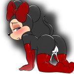 1girl after_sex blue_eyes cum cum_in_pussy disney elbow_gloves furry hair_ornament kloudmutt looking_at_viewer minnie_mouse mouse on_all_fours rodent stockings tail