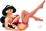 aladdin_(series) alluring disney half-dressed princess_jasmine red_lingerie stockings