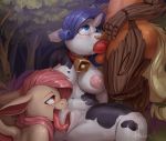 1girl 2016 absurd_res anthro anthrofied areola audrarius bat_pony blue_eyes blush bovine breasts cattle cowbell equine faceless_male fan_character female/female fluttershy friendship_is_magic furry futanari hair highres horn hybrid long_hair long_tongue male male/female mammal my_little_pony navel nipples nude oral outside penis pink_hair pussy rarity sex spread_legs spreading sweat testicles tongue tongue_out tree unicorn wings