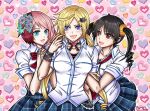  3_girls alisa_bosconovitch alluring aqua_eyes black_hair blonde_hair blue_eyes brown_eyes emise ling_xiaoyu lucky_chloe multiple_girls namco pink_hair school_uniform tekken tekken_7 tekken_tag_tournament_2 voluptuous 