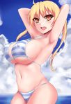 1girl bakuon!! big_breasts bikini blonde_hair breasts brown_eyes cute erect_nipples hair long_hair looking_at_viewer nipples sayo_ayato smile suzunoki_rin twin_tails