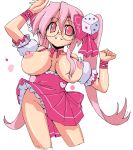  1girl big_breasts breasts cute glasses hair long_hair looking_at_viewer lucky_star nipples pink_eyes pink_hair smile takara_miyuki twin_tails 