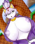  1girl 1girl anthro big_breasts blaze_the_cat breasts feline furry huge_breasts hyper hyper_breasts mammal nipples purple_nipples quin-nsfw sega unzipping 