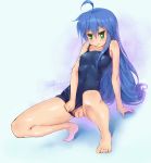 1girl big_breasts blue_hair breasts green_eyes hair konata_izumi lucky_star pubic_hair pussy swimsuit