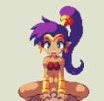 1girl blue_eyes bouncing_breasts breasts cum cute gif long_hair looking_at_viewer penis pixel_art pointed_ears pov purple_hair pussy semen sex shantae shantae_(character) smile