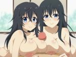 2girls ass big_breasts black_hair blue_eyes blush breasts cute double_paizuri hair long_hair looking_at_viewer miyamaya mother_and_daughter multiple_girls netoge_no_yome_wa_onna_no_ko_janai_to_omotta? nipples nude paizuri penis smile tamaki_ako tamaki_ako's_mother