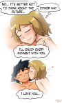  1boy 1girl ash_ketchum bed dark_gargo duo english_text female human human_only kissing lying male nude pokemon pokemon_xy satoshi_(pokemon) serena serena_(pokemon) text tumblr 