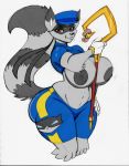 1girl 1girl anthro areola big_breasts breasts crossgender erect_nipples furry high_res jaeh mammal nipples raccoon sly_cooper sly_cooper_(series) soulteam video_games