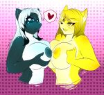 1girl anthro big_breasts breast_squish breasts canine feline furry heart huge_breasts mammal ryousakai