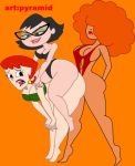  3girls big_ass carrying crossover dexter&#039;s_laboratory dexter&#039;s_mom ms._butterbean multiple_girls powerpuff_girls pyramid_(artist) sara_bellum swimsuit the_grim_adventures_of_billy_and_mandy yuri 