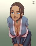 avatar:_the_last_airbender bent_over big_breasts blue_eyes breasts brown_hair cleavage dark-skinned_female dark_skin female female_only katara mrpotatoparty solo