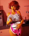 3d apron big_breasts black_eyes breasts brown_hair food hair maude_flanders milf naked_apron rasmus-the-owl the_simpsons whipped_cream yellow_skin