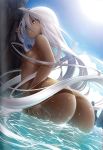 1girl ass cute doppel_(monster_musume) long_hair looking_at_viewer monster_musume nude ocean small_breasts smile water white_hair yellow_eyes