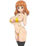  1girl :) big_breasts bikini blush breasts brown_eyes brown_hair cute girls_und_panzer hair kagemusha long_hair looking_at_viewer smile takebe_saori yellow_bikini 