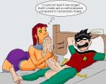  ahegao asleep big_ass big_penis dat_face dc_comics edit english_text fellatio hair huge_penis koriand&#039;r massive_penis oral penis robin shiin starfire teen_titans text thick_penis tim_drake toes topless 