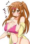  1girl big_breasts bikini blush breasts brown_eyes brown_hair chuunibyou_demo_koi_ga_shitai! curvy cute hair hasemi_ryou long_hair nibutani_shinka open_mouth 