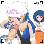  1girl beanie beige_skin bloggerman blue_eyes blue_hair closed_eyes clothes dawn dawn_(pokemon) deepthroat disembodied erection fellatio hair hair_pull hair_pulling hand hat hetero hikari_(pokemon) human interspecies irrumatio johanna male multiple_females one_eye_closed oral penis piplup pokemon recording tear wink 