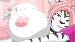 1girl 1girl 2016 anthro areola big_breasts breasts collar ear_piercing erect_nipples erection evov1 feline fur furry gif hair huge_breasts mammal masturbation nipples nude penis piercing pink_hair smile stripes