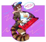 1girl anthro babynarwhal big_breasts breasts brown_fur cartoon_network crossgender english_text fur furry keyboard mammal raccoon regular_show rigby_(regular_show) simple_background text