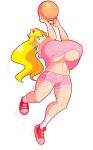  basketball big_breasts blonde_hair blue_eyes breasts female jumping princess_peach solo super_mario_bros. theycallhimcake underboob 