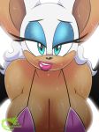 1girl 2016 anthro bat big_lips bikini blue_eyes breasts cleavage clothed clothing feet female female_only furry hair huge_breasts lips lipstick looking_at_viewer mammal omegasunburst rouge_the_bat sega smile sonic_(series) swimsuit wet white_hair wings