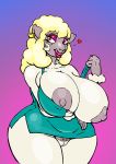  1girl 2016 anthro big_breasts blonde_hair breasts caprine clothing furry hair heart huge_breasts makeup mammal nipples orange_eyes original original_character piercing pussy sheep suggestive tongue vdisco voluptuous wide_hips wool 