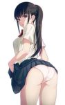 1girl 40hara angry anime ass ass_focus big_ass bow cake caked_up ecchi legs light-skinned_female light_skin lowres original original_character panties pantyshot pleated_skirt ponytail school_uniform skirt_lift stockings