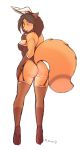 1girl anthro ass breasts canine clothed clothing collar fox furry garter looking_at_viewer looking_back mammal roza_(woadedfox) simple_background standing white_background woadedfox