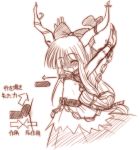  1girl blush chain chains closed_eyes female flat_chest hair ibuki_suika long_hair low-tied_long_hair monochrome nipples reverse_noise science shirt_lift sketch solo suika_ibuki text touhou translated what yamu_(reverse_noise) 