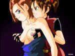 2_girls art babe breast_grab breasts brown_hair capcom claire_redfield grin jill_valentine multiple_girls mutual_yuri naughty_face nipples ponytail resident_evil resident_evil_2 resident_evil_3 short_hair smile ssdaily ssdaily_(artist) upper_body yuri