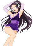 absurd_res black_hair breasts dress elysia_de_lute_ima happy high_res kami_nomi_zo_shiru_sekai legs long_hair miniskirt photoshop ponytail purple_eyes short_dress skirt smile thighs vector_trace