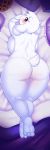 1girl 1girl 2016 3mangos anthro ass big_breasts book breasts caprine distracting_watermark food furry goat horn huge_breasts long_ears lying mammal milf nude parent pie pillow red_eyes smile toriel undertale video_games watermark