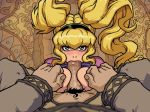  akabur between_breasts breast_grab breasts fellatio lola_(princess_trainer) male/female nipple_pinch on_back oral paizufella paizuri pov princess_trainer solo_focus 