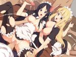 2girls akiyama_mio ass big_breasts black_hair blonde_hair blue_eyes blush breasts cum from_behind hair k-on! kotobuki_tsumugi long_hair maid multiple_boys nipples open_mouth penis purple_eyes pussy sex spread_legs