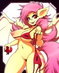 1girl 2016 anthro anthrofied apple areola bat_pony bat_wings bra breasts clothing cutie_mark eyelashes fangs female female_only flutterbat_(mlp) fluttershy_(mlp) food friendship_is_magic fruit hair hi_res holding_food holding_object long_hair looking_at_viewer maishida membranous_wings my_little_pony navel nipples one_breast_out open_mouth panties pink_hair pussy red_eyes solo solo_female underwear undressing wings