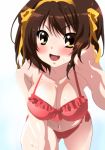 1girl big_breasts bikini blush breasts brown_hair cute hair looking_at_viewer momoiro_tanuki short_hair smile suzumiya_haruhi suzumiya_haruhi_no_yuuutsu yellow_eyes