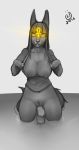  1girl 2016 ankh anthro anubis blush breasts canine dafka digital_media_(artwork) furry greyscale high_res hime_cut kneeling mammal nipples nude ozi-rz pussy 