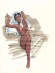 bed breasts dark-skinned_female dark_skin john_byrne marvel nipples pussy storm_(x-men) toes white_background white_hair x-men