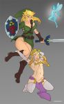  big_breasts big_penis big_testicles bottomless breasts genderswap link markydaysaid navi nipples nude ocarina_of_time penis princess_zelda pussy rule_63 shield sword testicles the_legend_of_zelda topless weapon 