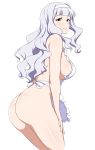 1girl alluring apron ass big_breasts breasts cute hair idolmaster jabara_tornado long_hair looking_at_viewer purple_eyes shijou_takane smile voluptuous white_hair