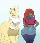  1girl 2016 anthro anthrofied ass big_ass big_breasts breasts canine clothing duo edit fan_character fox furry hair looking_at_viewer looking_back mammal multi_tail ninetales nintendo orange-peel pokemon pokemorph rose_(character) star_(character) video_games voluptuous wide_hips zoroark 