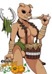 1girl 1girl 2016 alpha_channel anthro areola big_breasts breasts clothed clothing darkest_dungeon drum erect_nipples furry mammal musical_instrument nipple_bulge nipples pig porcine pussy skimpy swine_drummer_(dd) yawg