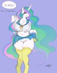 1girl 2015 anthro anthrofied big_breasts breasts cleavage clothed clothing clothing_lift colored digital_media_(artwork) edit english_text equine feathered_wings feathers friendship_is_magic furry hair horn huge_breasts kevinsano legwear long_hair mammal midriff multicolored_hair my_little_pony navel princess_celestia_(mlp) pussy simple_background skirt skirt_lift smile stockings text thick_thighs underboob voluptuous white_feathers white_skin wide_hips winged_unicorn wings