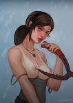  breasts lara_croft mavezar_(artist) saliva solo tomb_raider 