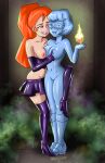  2022 2girls absurd_res artist_name artist_signature bisexual blue_hair blue_skin commission crush_(hex_girls) daphne_blake digital_media_(artwork) el_oztoatl female female/female female_only femdom femsub flame grinding hanna-barbera hex_girls high_heel_boots high_heels latex latex_skin light-skinned_female light_skin living_statue orange_hair scooby-doo transformation velma_dinkley yuri 