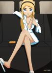 1girl bad-tyke blonde blonde_hair blue_eyes breast crossed_legs_(sitting) dc_comics exposed_breast female female_only headphones long_blonde_hair long_hair looking_at_viewer mostly_nude no_bra sitting solo tara_markov teen_titans terra terra_(teen_titans)