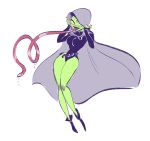  1girl alien ben_10 ben_10:_omniverse brokenlynx cape cosplay dc_comics fingerless_gloves frog gloves halloween helmet hood princess_attea raven_(cosplay) raven_(dc) teen_titans tongue very_long_tongue white_background 