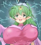  1girl adult alternate_breast_size big_breasts breasts chiki chiki_(fire_emblem) cleavage cute erect_nipples eyebrows eyebrows_visible_through_hair fire_emblem flirt flirting furonezumi green_eyes green_hair grown_up hair heroine insanely_hot large_breasts looking_at_viewer milf older_version pointy_ears silicone solo source_request tiki tiki_(adult)_(fire_emblem) 