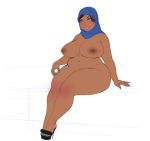 1girl arab arabian_clothes bbw big_breasts breasts chubby dark_skin high_heels hijab huge_breasts legoman lipstick lm_(legoman) nipples original original_character